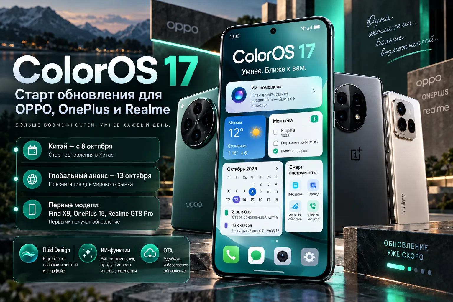 ColorOS 17 начали распространять на смартфоны OPPO, OnePlus и Realme
