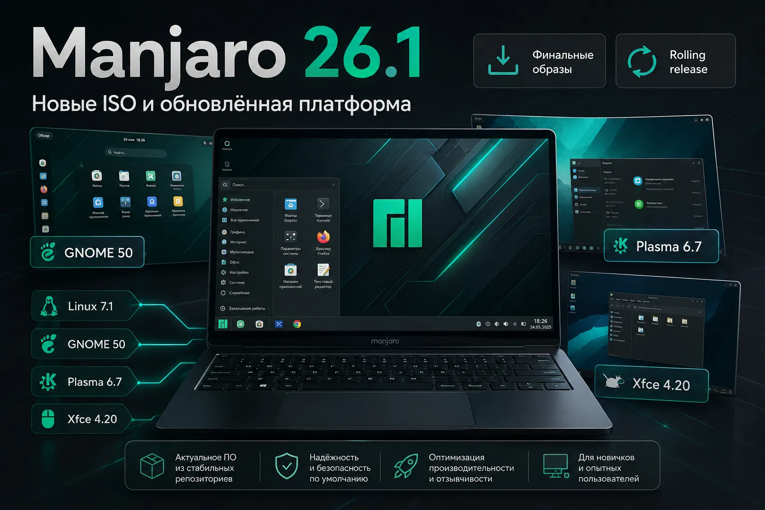 Manjaro 26.1 Bian-May переходит на Linux 7.1 и Plasma 6.7