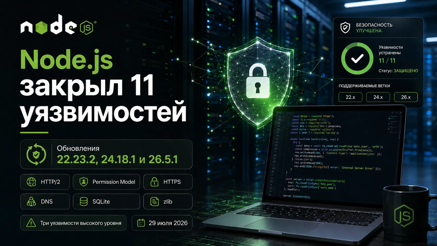 Node.js закрыл 11 уязвимостей