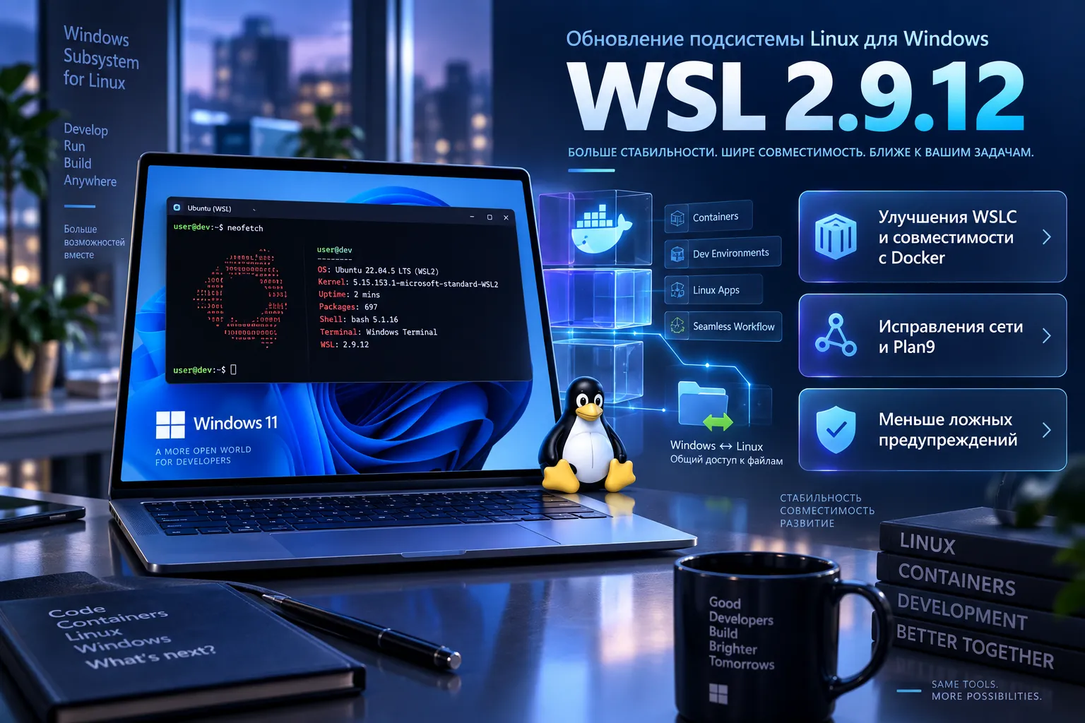 WSL 2.9.12 — улучшена совместимость WSLC с Docker