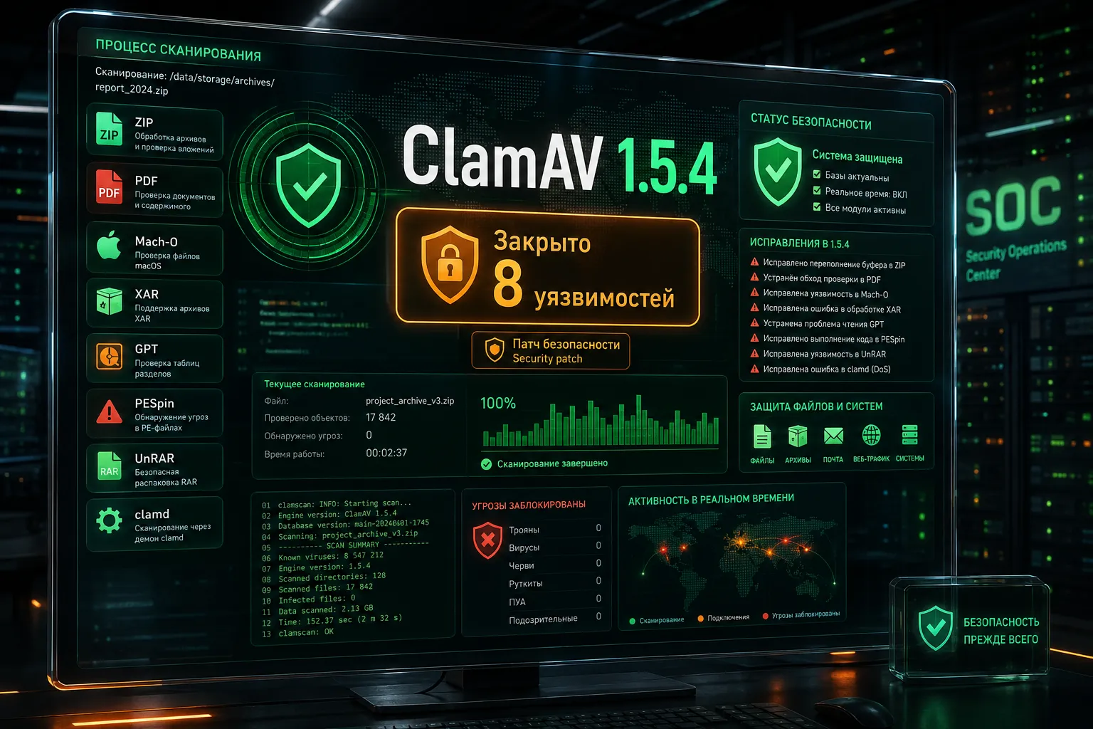 ClamAV 1.5.4 закрывает восемь уязвимостей