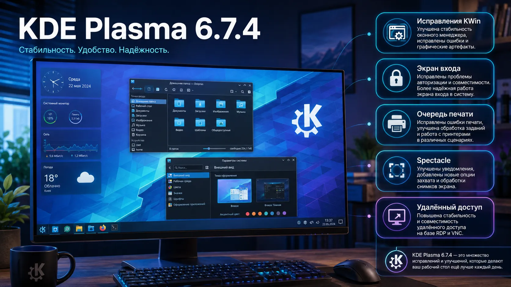 KDE Plasma 6.7.4 исправляет сбои KWin