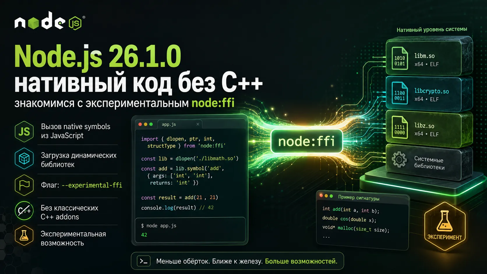 Node.js 26.1.0: нативный код без C++