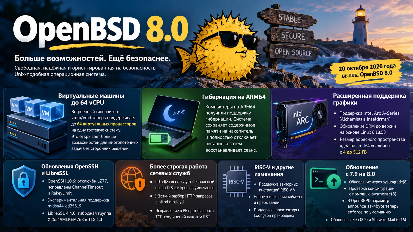 OpenBSD 8.0 — виртуальные машины до 64 vCPU