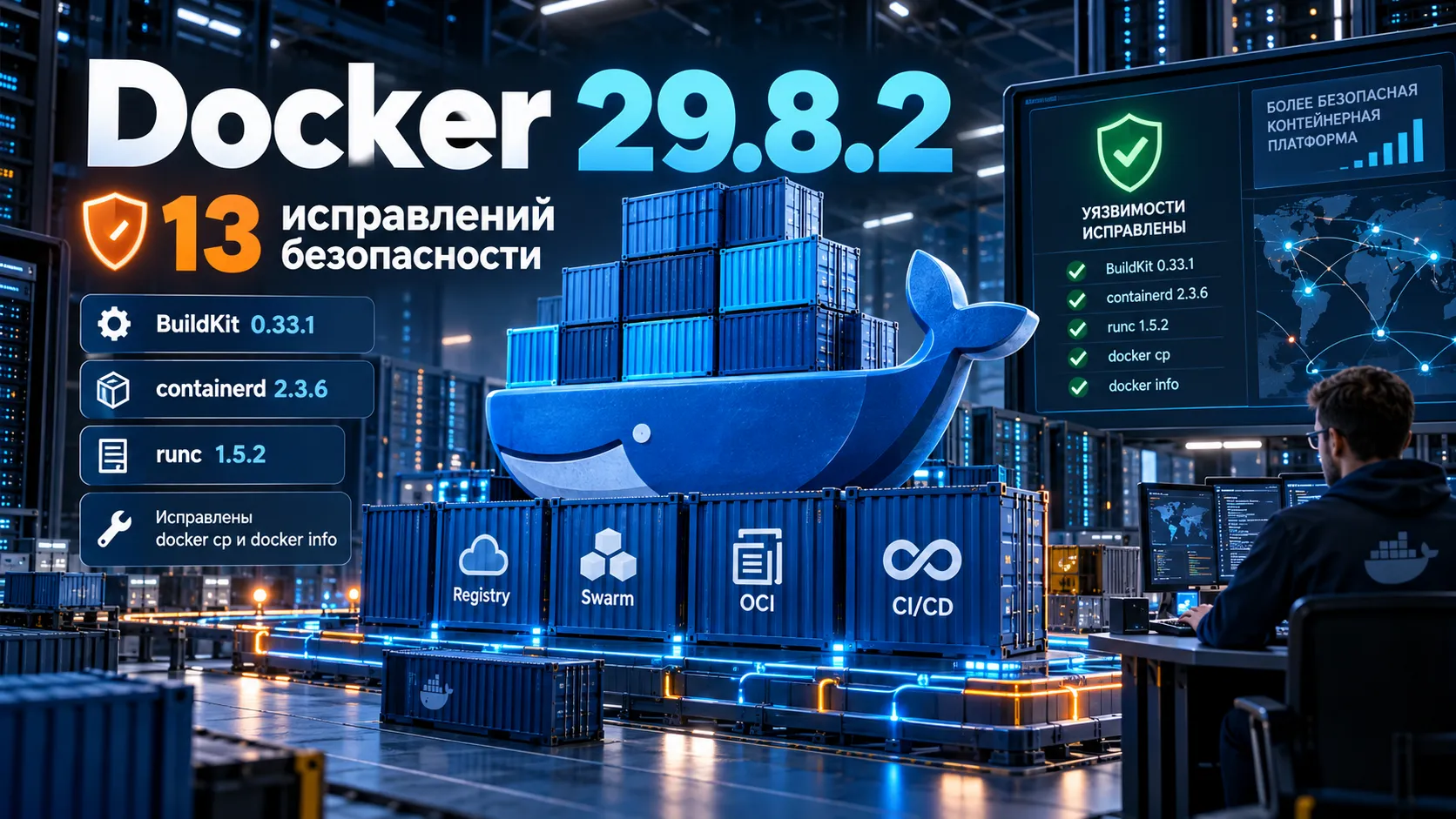 Docker Engine 29.8.2 устраняет 13 уязвимостей