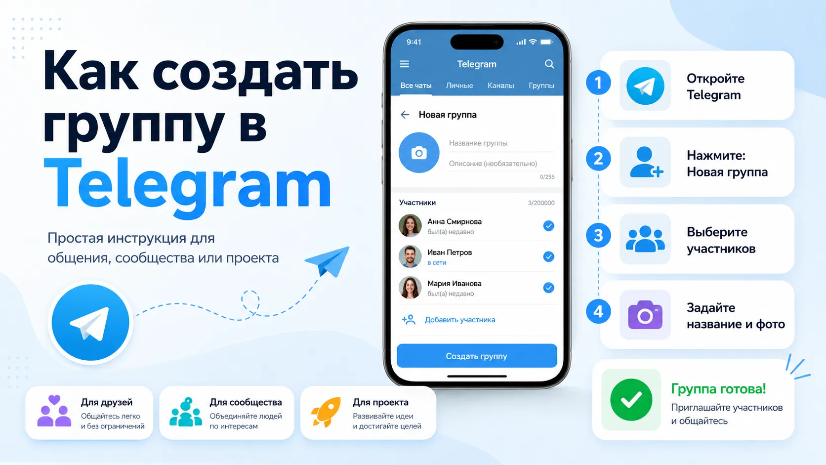 Как создать группу в Telegram