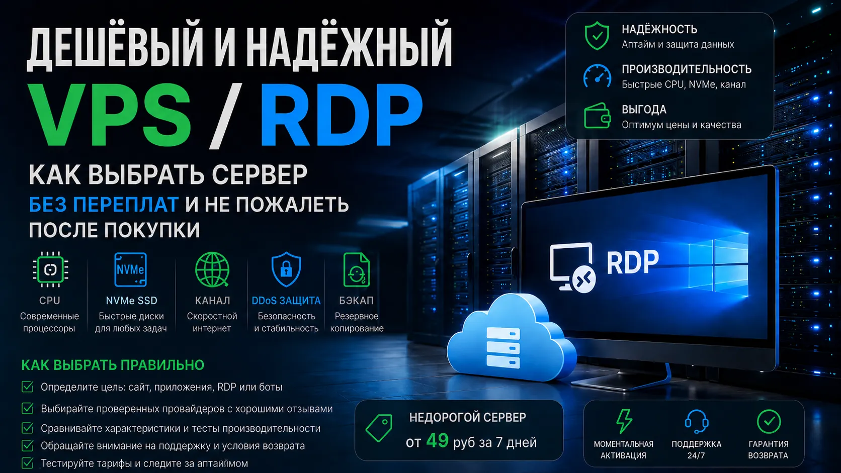 Дешёвый и надёжный VPS и RDP сервер