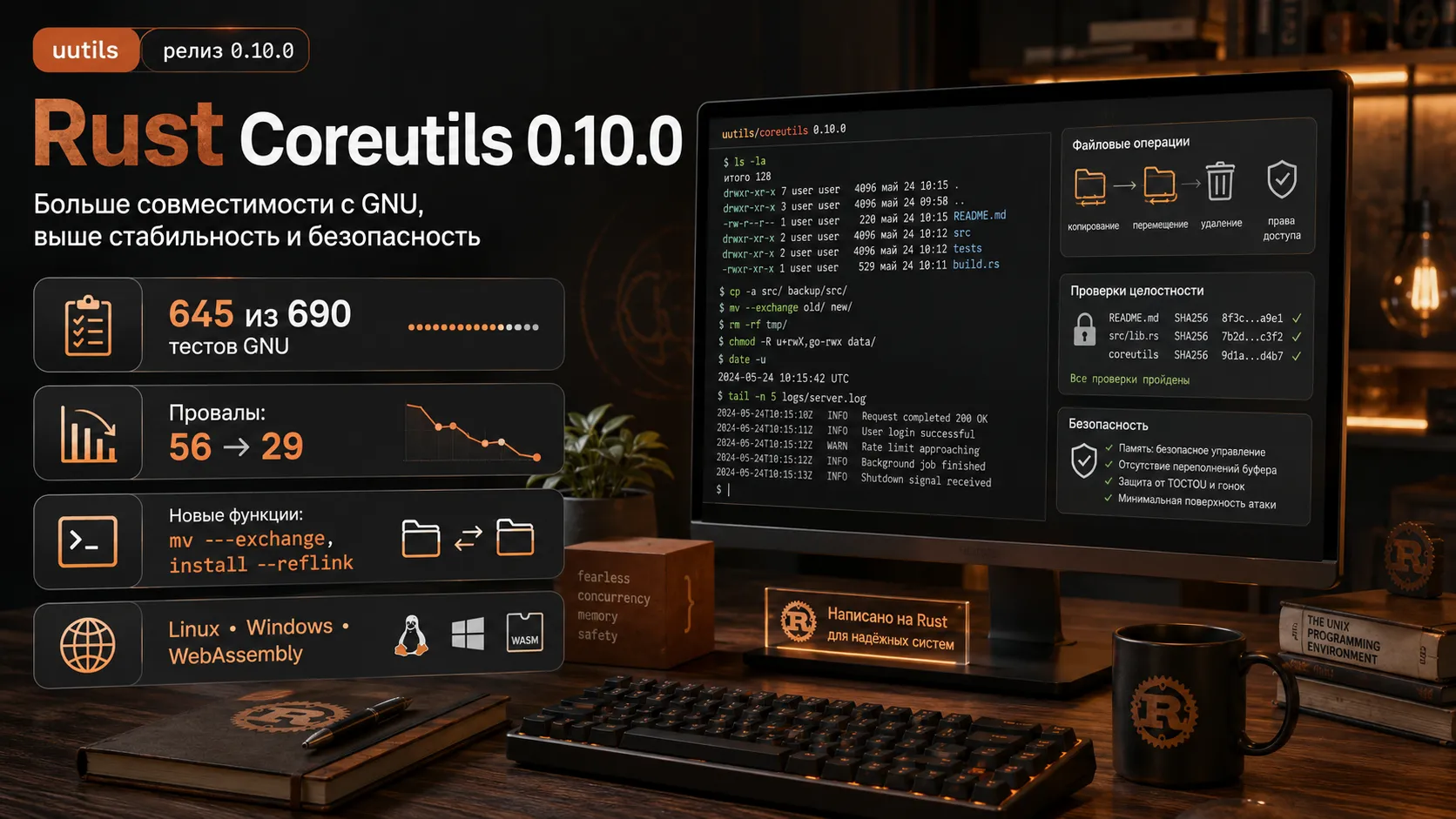 Rust Coreutils 0.10.0 сократил разрыв с GNU