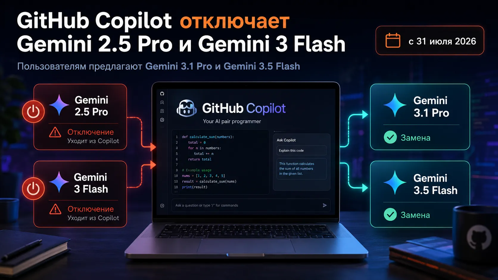 GitHub Copilot отключает Gemini 2.5 Pro и Gemini 3 Flash