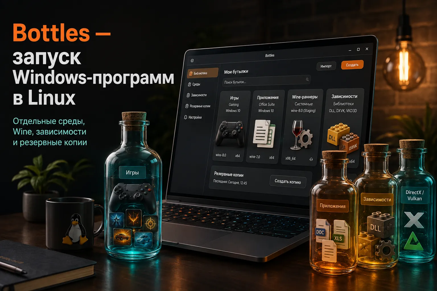 Bottles — запуск Windows-программ и игр в Linux в отдельных средах