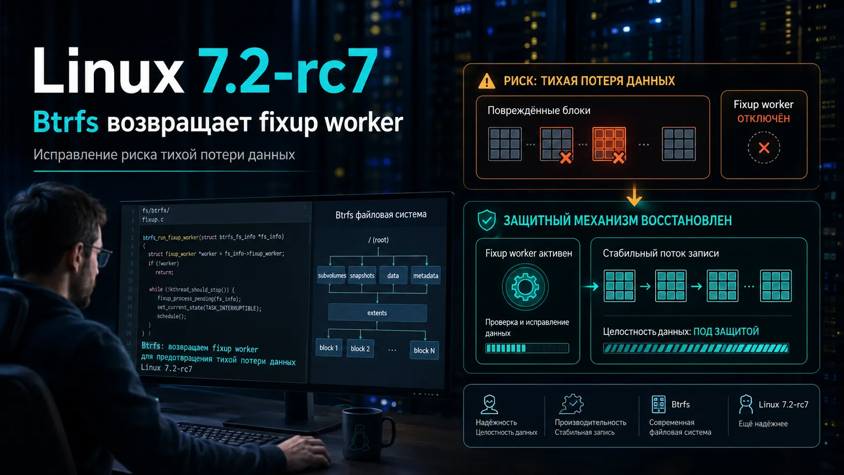 Linux 7.2-rc7 получит возвращённый Btrfs fixup worker
