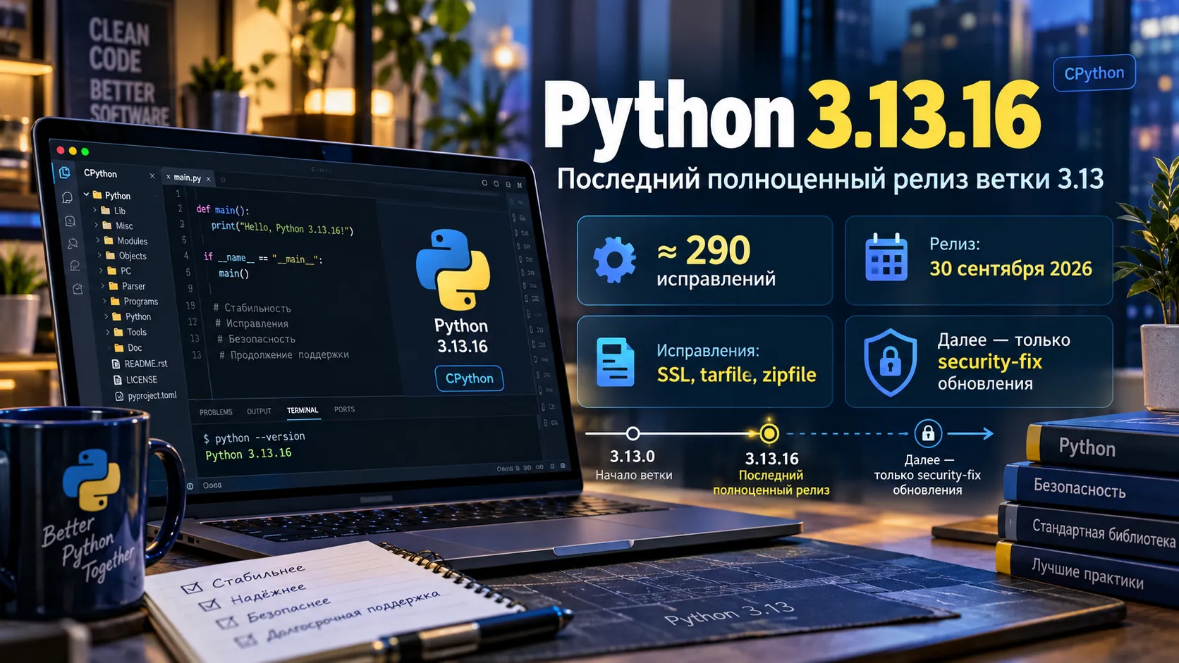 Python 3.13.16 завершил полный цикл обновлений ветки