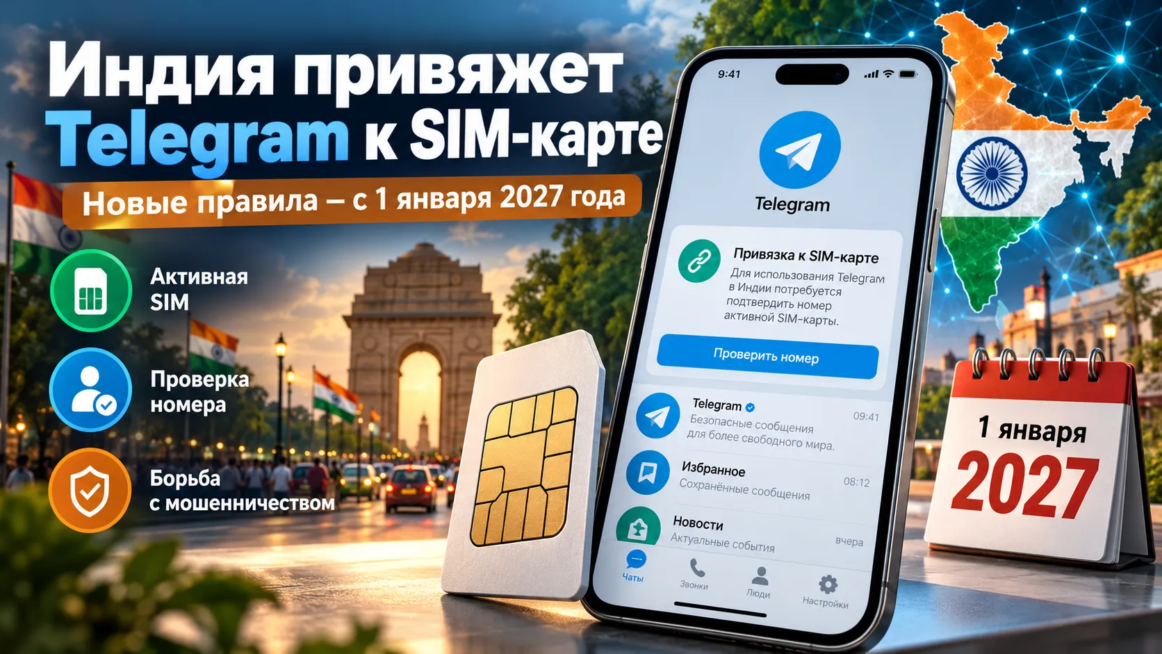 Индия вводит привязку Telegram к SIM-карте с 2027 года