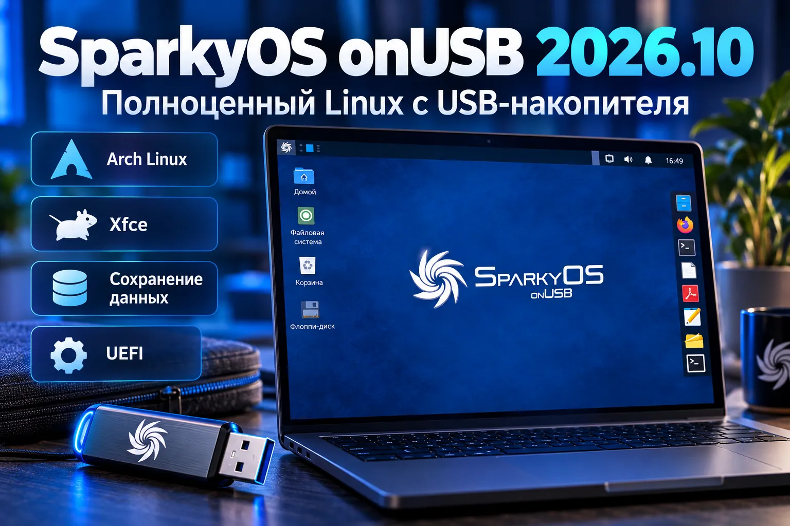 SparkyOS - запускает полноценный Arch Linux с флешки
