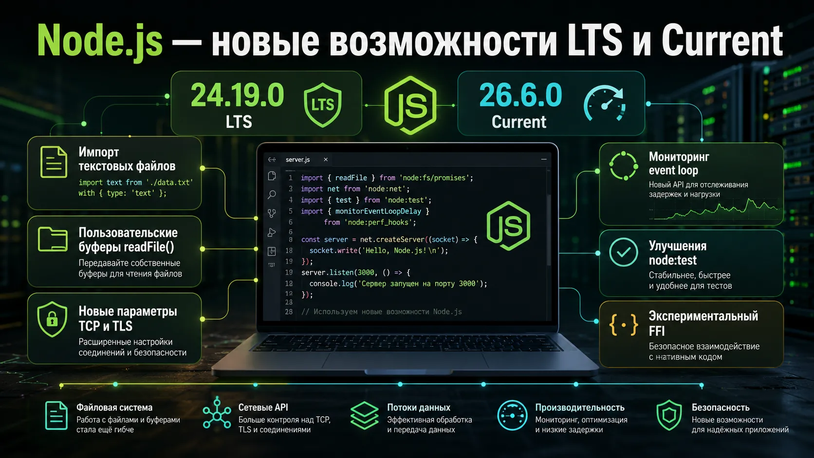 Node.js 24.19.0 LTS получил новые файловые и сетевые API