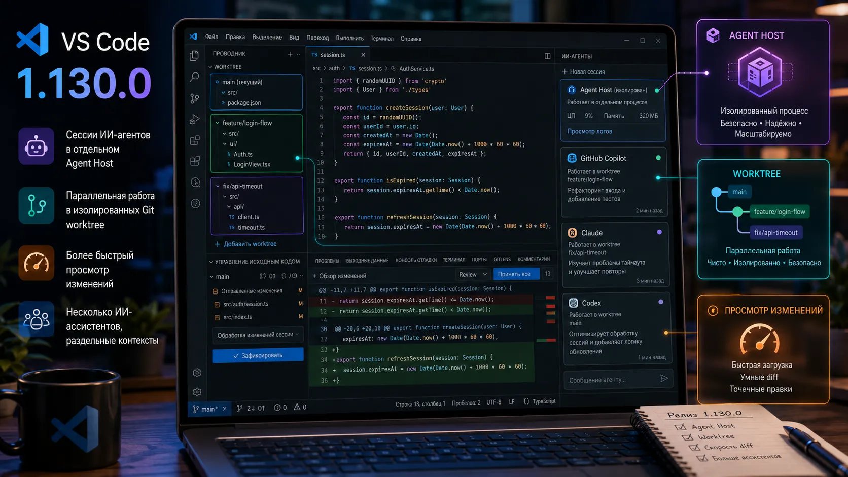 VS Code 1.130.0 переносит ИИ-агентов в отдельный процесс