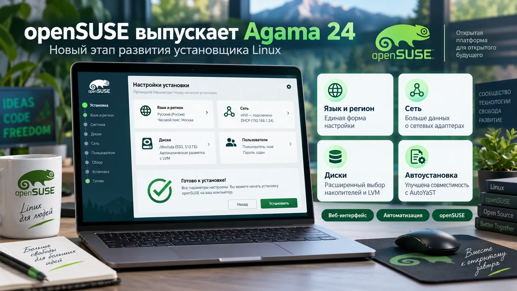 Agama 24 — openSUSE улучшает установщик Linux