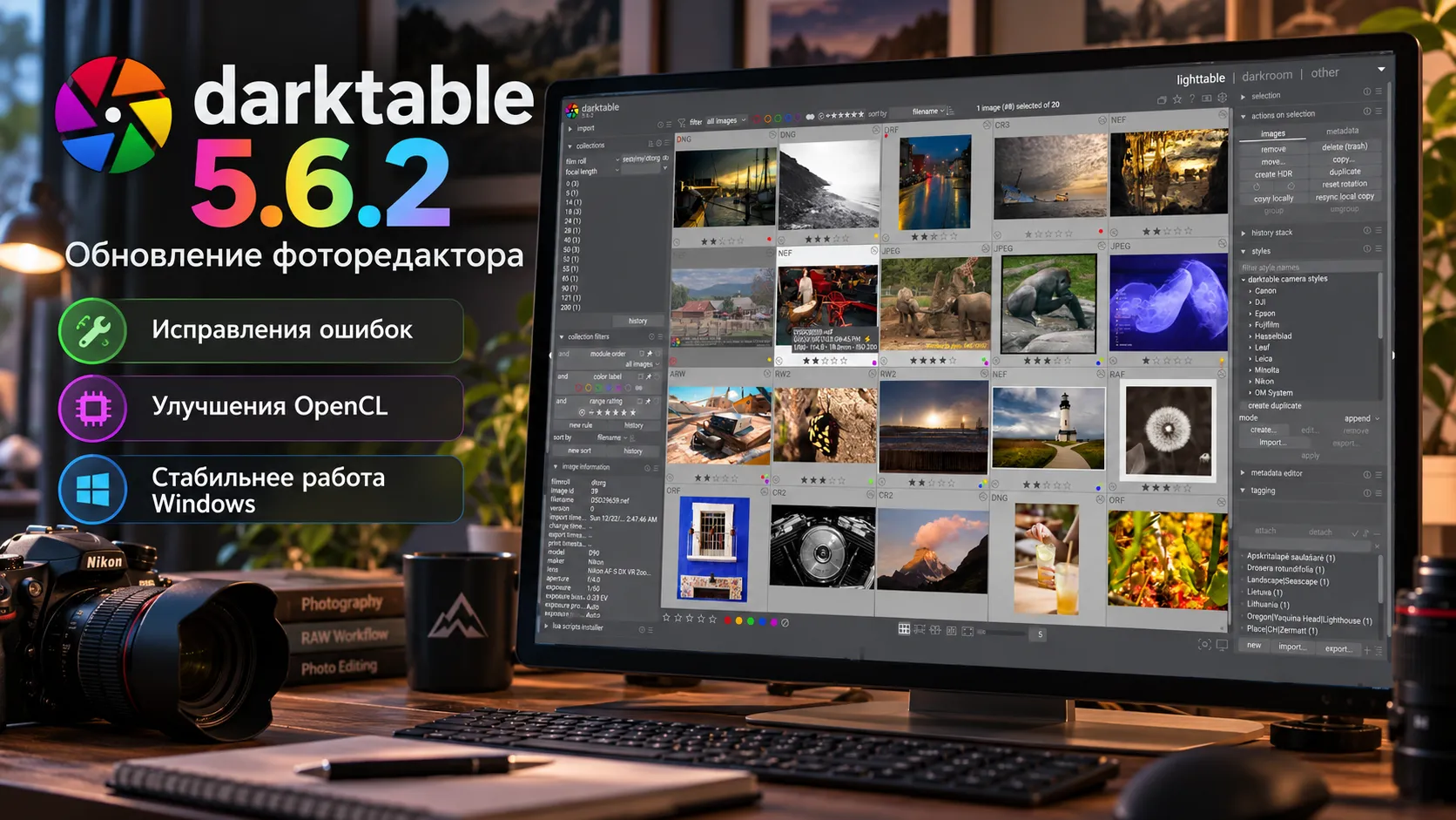 darktable 5.6.2 устранил захват фокуса в Windows