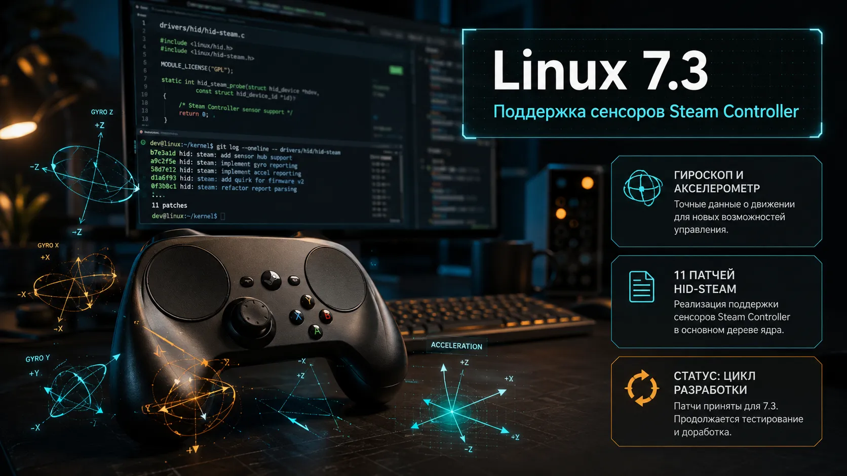 Linux 7.3 готовит поддержку сенсоров Steam Controller