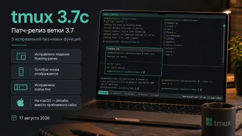 tmux 3.7c — исправлено падение floating panes и несколько регрессий ветки 3.7