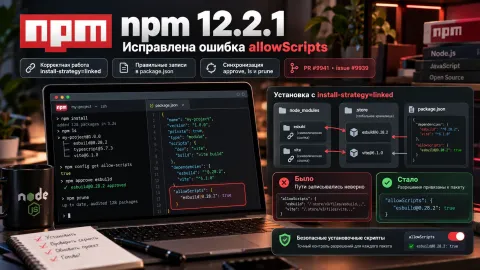 npm 12.2.1 исправляет разрешения install-скриптов — устранена ошибка linked-установки