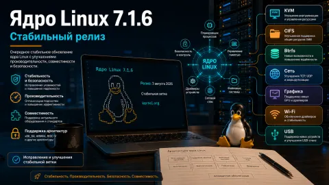 Linux 7.1.6 — исправлены коллизии KVM, зависания Wi‑Fi и ошибки драйверов