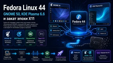 Fedora Linux 44: GNOME 50, KDE Plasma 6.6 и закат эпохи X11