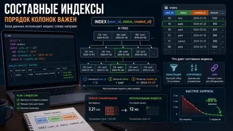 Составные индексы в SQL — порядок колонок, левый префикс и рабочие схемы