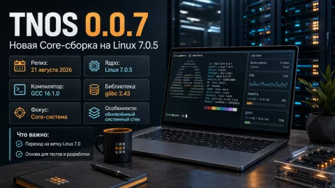 TNOS 0.0.7 — Linux 7.0.5, GCC 16.1 и glibc 2.43 в новой Core-сборке