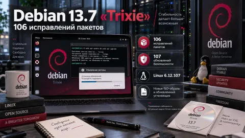 Debian 13.7 «Trixie» — 106 исправлений и 107 обновлений безопасности