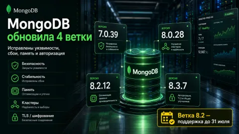 MongoDB обновила четыре серверные ветки — исправлены уязвимости, сбои и ошибки авторизации
