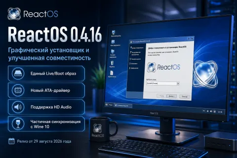 ReactOS 0.4.16 — графический установщик, новый ATA-драйвер и переход к Wine 10