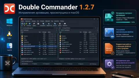 Double Commander 1.2.7 исправляет сбои архивации, просмотрщика и меню macOS