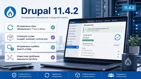 Drupal 11.4.2 исправляет сбои обновления и ошибки модулей поиска