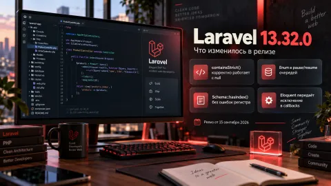 Laravel 13.32.0 исправил containsStrict с null и расширил управление очередями
