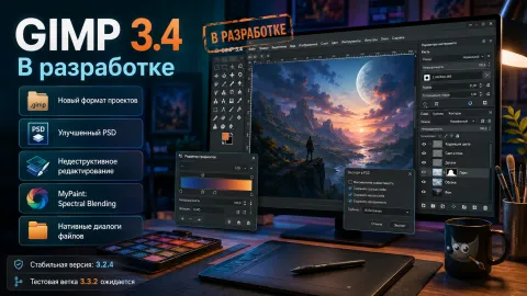 GIMP 3.4 — новый формат проектов, улучшенный PSD и развитие недеструктивного редактирования