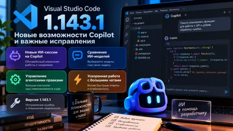 VS Code перевёл новые ИИ-сессии на Copilot — опубликована версия 1.143.1
