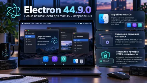 Electron 44.9.0 разделяет окна по значкам Dock в macOS — возможности app shims