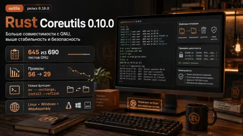 Rust Coreutils 0.10.0 сократил разрыв с GNU — проваленных тестов стало почти вдвое меньше