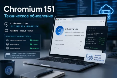 Chromium 151 получил техническое обновление — стабильная ветка перешла на сборки 151.0.7922.75 и 151.0.7922.76