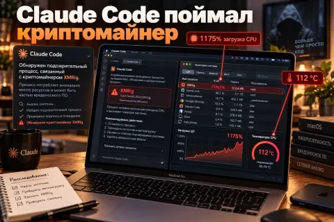 Claude Code обнаружил криптомайнер на Mac — XMRig загружал процессор на 1175%