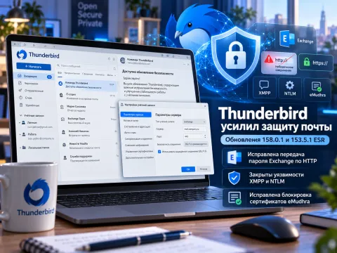 Thunderbird исправил передачу пароля Exchange по HTTP — выпущены 158.0.1 и 153.5.1 ESR