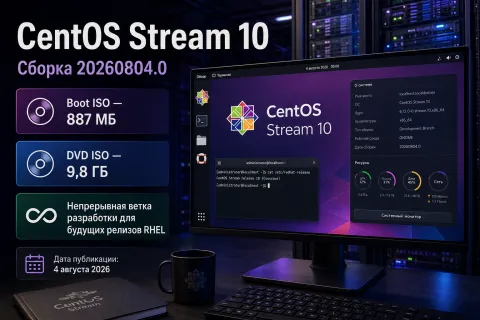 CentOS Stream 10 получил сборку 20260804.0 — установочные образы стали компактнее