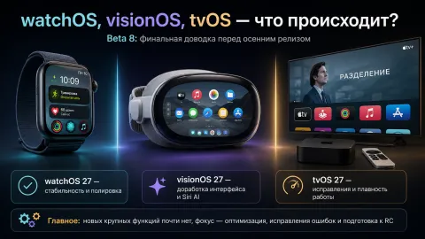 watchOS 27, visionOS 27 и tvOS 27 Beta 8 — Apple перешла к финальной доводке систем