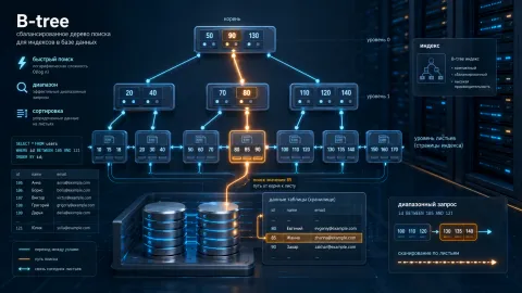 B-tree в индексах баз данных — как дерево ускоряет поиск, диапазоны и сортировку
