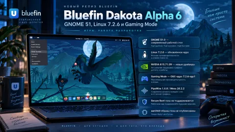 Bluefin Dakota Alpha 6 перешла на GNOME 51 — Linux 7.2.6 и OGC-ядро расширили возможности системы