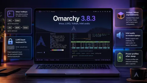 Omarchy 3.8.3 — новые клавиши tmux и исправления LUKS, Vulkan и звука на Intel
