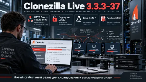 Clonezilla Live 3.3.3-37 расширила сетевое клонирование — HTTP Boot, LUKS2 и Linux 7.1.13-1