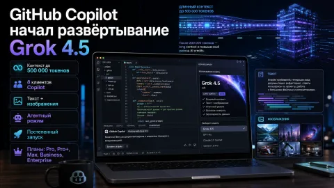 GitHub Copilot начал развёртывание Grok 4.5 — контекст вырос до 500 тысяч токенов