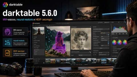 Darktable 5.6.0 — ИИ-маски, neural restore и HEIF-экспорт в RAW-редакторе